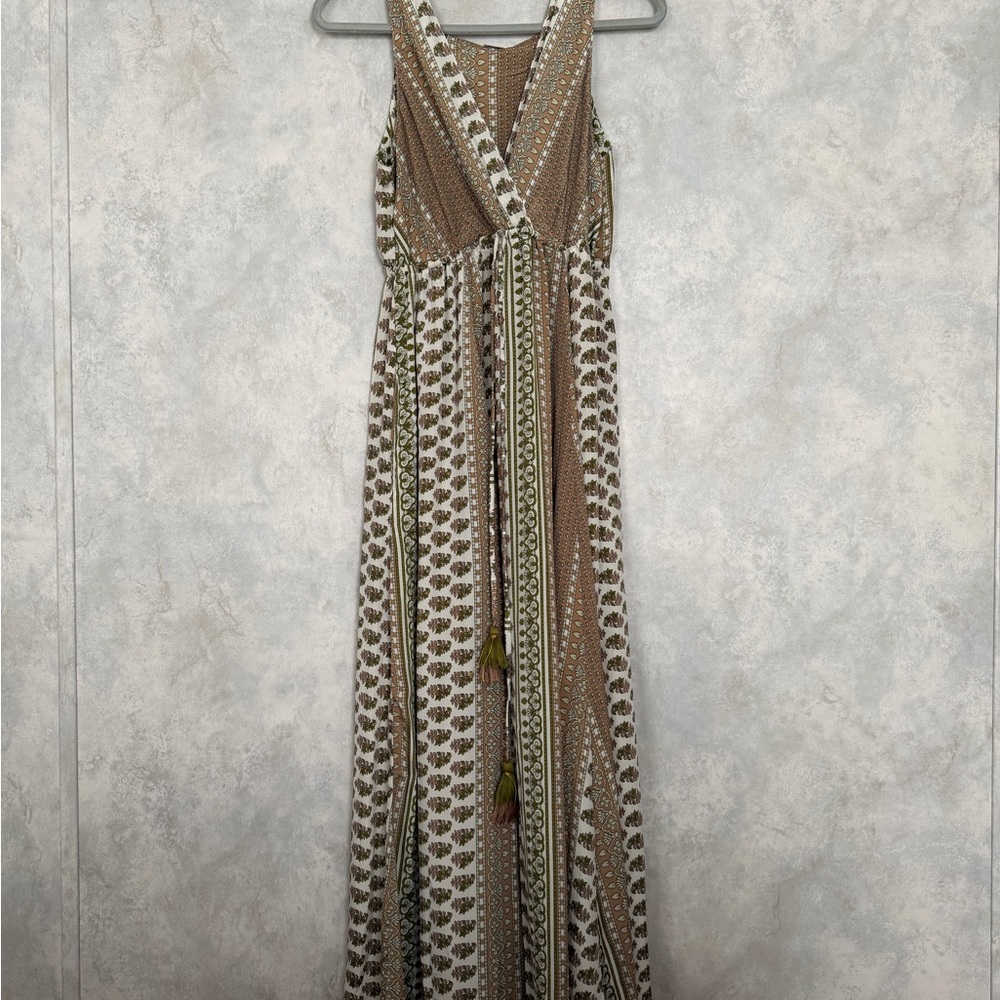 Boho Wrap Maxi Dress in Brown and Cream